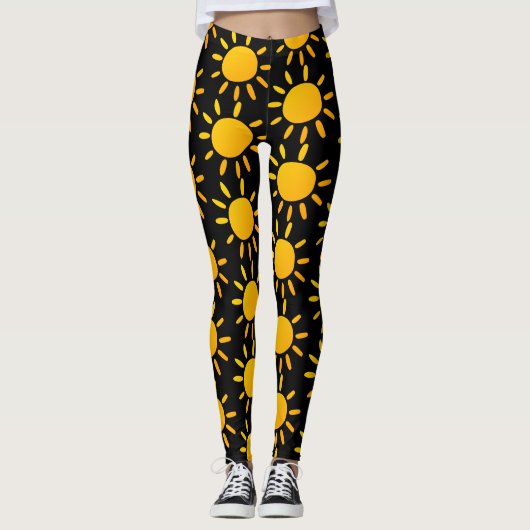 Leggings Motif Soleil D'Été Géométrique Noir Et Jaune (Devant)