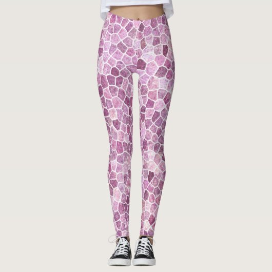 Leggings Motif Terrazzo Patchwork Pavé Rose Pâle (Devant)