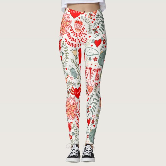 Leggings Motif, Texte, Oiseaux & Fleurs (Devant)