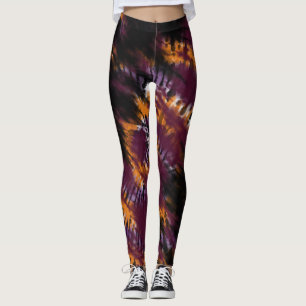 Leggings Motif Tie Dye Halloween Orange Violet Noir