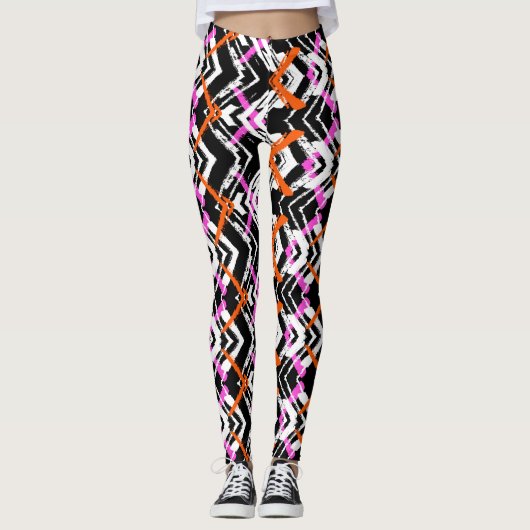Leggings Motif tiré par la main noir, orange, et rose de (Devant)