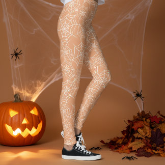 Leggings Motif Toile d'araignée Halloween Orange Blanc ID13