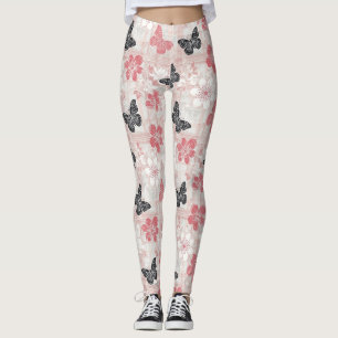 Leggings Motif toile de fond botanique papillon vintage (3)