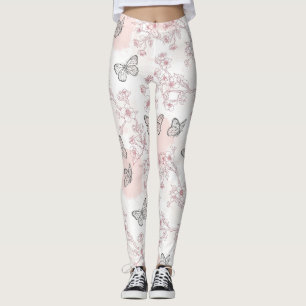 Leggings Motif toile de fond botanique papillon vintage (8)