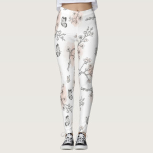 Leggings Motif toile de fond botanique papillon vintage (9)