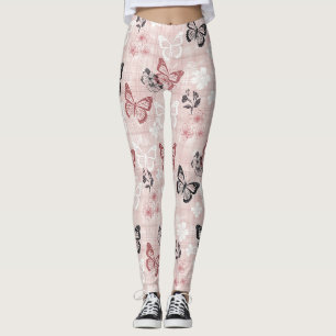 Leggings Motif toile de papillon botanique vintage (2)