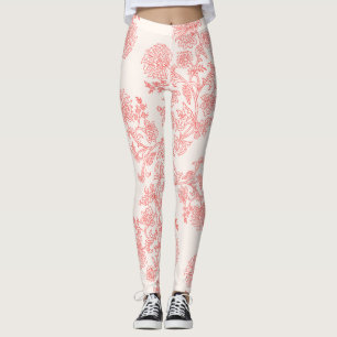 Leggings Motif Toile Floral Corail Vintage   Élégant