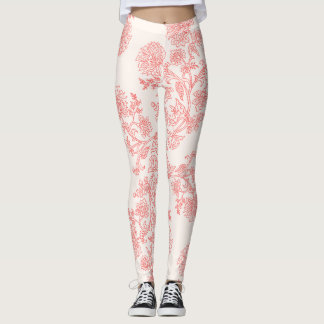 Leggings Motif Toile Floral Corail Vintage | Élégant