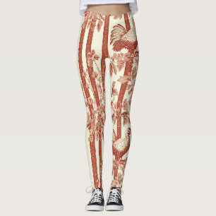 Leggings Motif Toile Floral de Poule Rouge de Campagne Fran