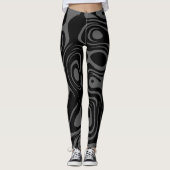 Leggings Motif Tourbillonnant Abstrait noir et gris (Devant)