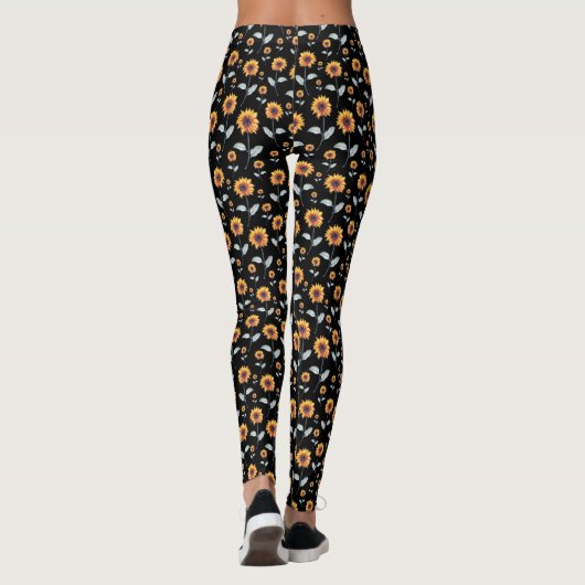 Leggings Motif Tournesol En Noir (Dos)