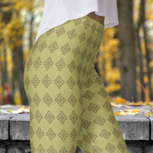 Leggings Motif traditionnel de la Croix Tribale verte kaki