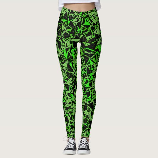 Leggings Motif Triangle Noir Vert (Devant)