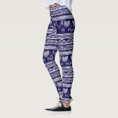 Leggings Motif tribal d'éléphant de blanc et de bleu marine (Gauche)