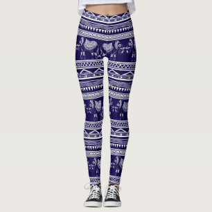 Leggings Motif tribal d'éléphant de blanc et de bleu marine