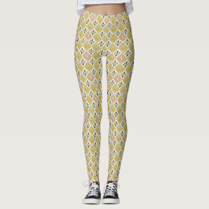 Leggings Motif tribal géométrique moderne olive et magenta