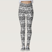 Leggings Motif tribal géométrique noir et blanc (Devant)