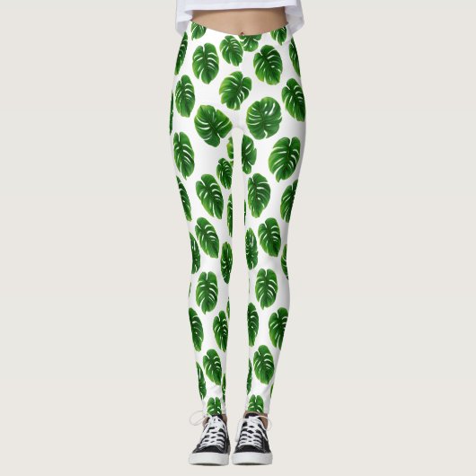 Leggings Motif Tropical à Feuille de Monstera (Devant)