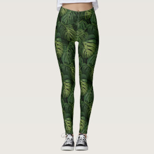 Leggings Motif Tropical à Feuille de Monstera