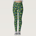 Leggings Motif tropical d'étang à poissons de libellule de<br><div class="desc">Ce motif mignon inclut les grenouilles tirées par la main sur des protections de lis dans un étang bleu-foncé avec de petits poissons,  libellules et papillons oranges.</div>