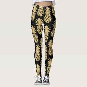 Leggings Motif tropical élégant d'ananas de noir et d'or