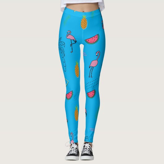 Leggings Motif tropical sans couture avec ananas Flamant ro (Devant)