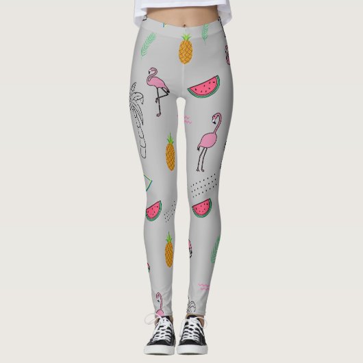 Leggings Motif tropical sans couture avec ananas Flamant ro (Devant)