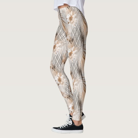Leggings Motif tropicale grise, beige. (Gauche)