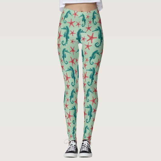 Leggings Motif turquoise 2 d'hippocampe (Devant)