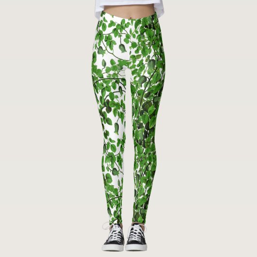 Leggings Motif vert de lierre sur le blanc (Devant)