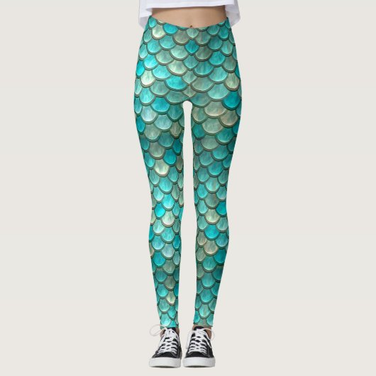 Leggings Motif vert de menthe d'échelles de poissons de (Devant)