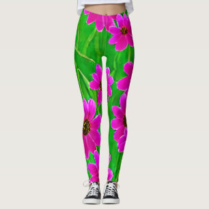 Leggings Motif vert et rose vif