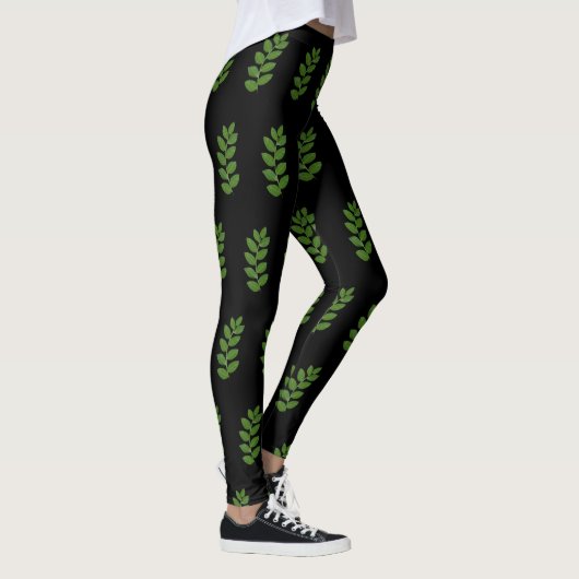 Leggings Motif vert moderne feuille de laurier sur noir (Droite)