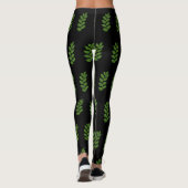 Leggings Motif vert moderne feuille de laurier sur noir (Dos)