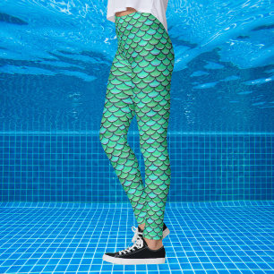 Leggings Motif vert turquoise à échelles de sirène