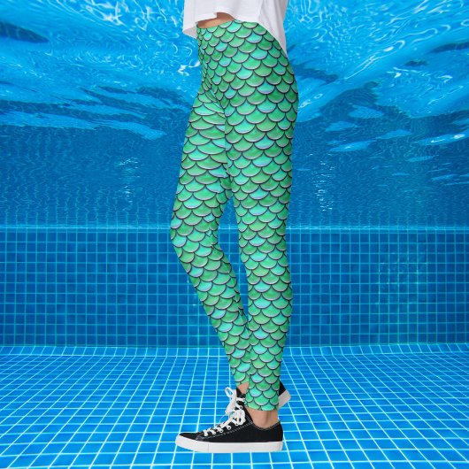 Leggings Motif vert turquoise à échelles de sirène