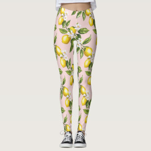 Leggings Motif vintage citron et fleurs sur rose (2)