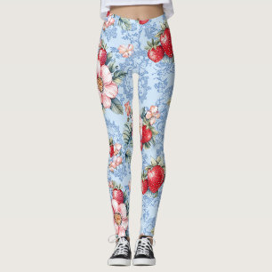 Leggings Motif vintage de fraises et fleurs