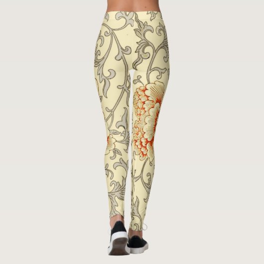 Leggings Motif vintage d'Owen Jones : Corail Floral Gris (Dos)