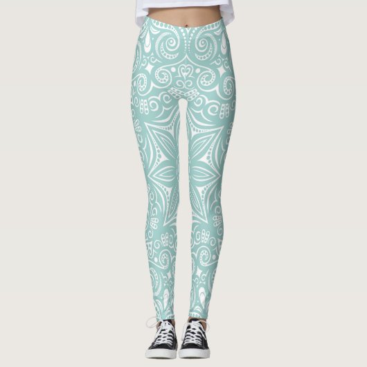 Leggings Motif Whimsical bleu et blanc turquoise (Devant)