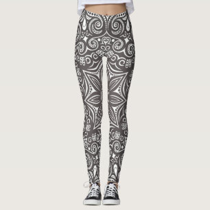 Leggings Motif Whimsical Brown & blanc