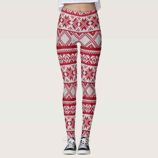 Leggings Motif Xmas en rouge et blanc (Devant)