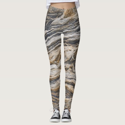 Leggings Motif Yoga en marbre gris et tan (Devant)