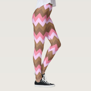 Leggings Motif ZigZag rose et Brown