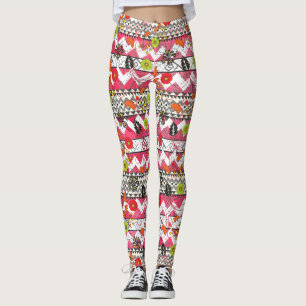 Leggings Motifs aztèques roses et noirs