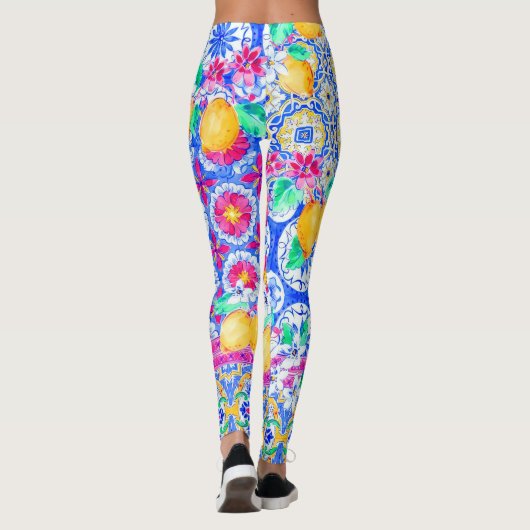 Leggings Motifs de citron et carrelage méditerrané (Dos)