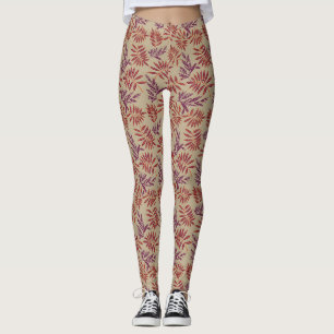 Leggings Motifs de feuilles rouges et violettes vives sur f
