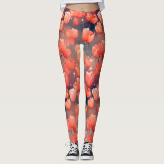 Leggings Motifs de la Tulipe rouge
