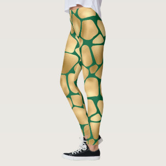 Leggings Motifs Emerald Green et Gold Giraffe