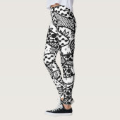 Leggings Motifs fous, uniques, rétros noirs et blancs 3 (Gauche)